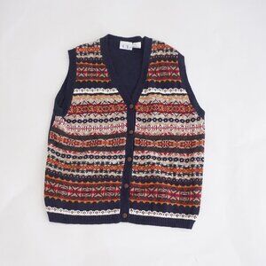 Vintage Cricket Lane Navy Fair Isle Button Sweater Vest Cabincore Collegiate XL